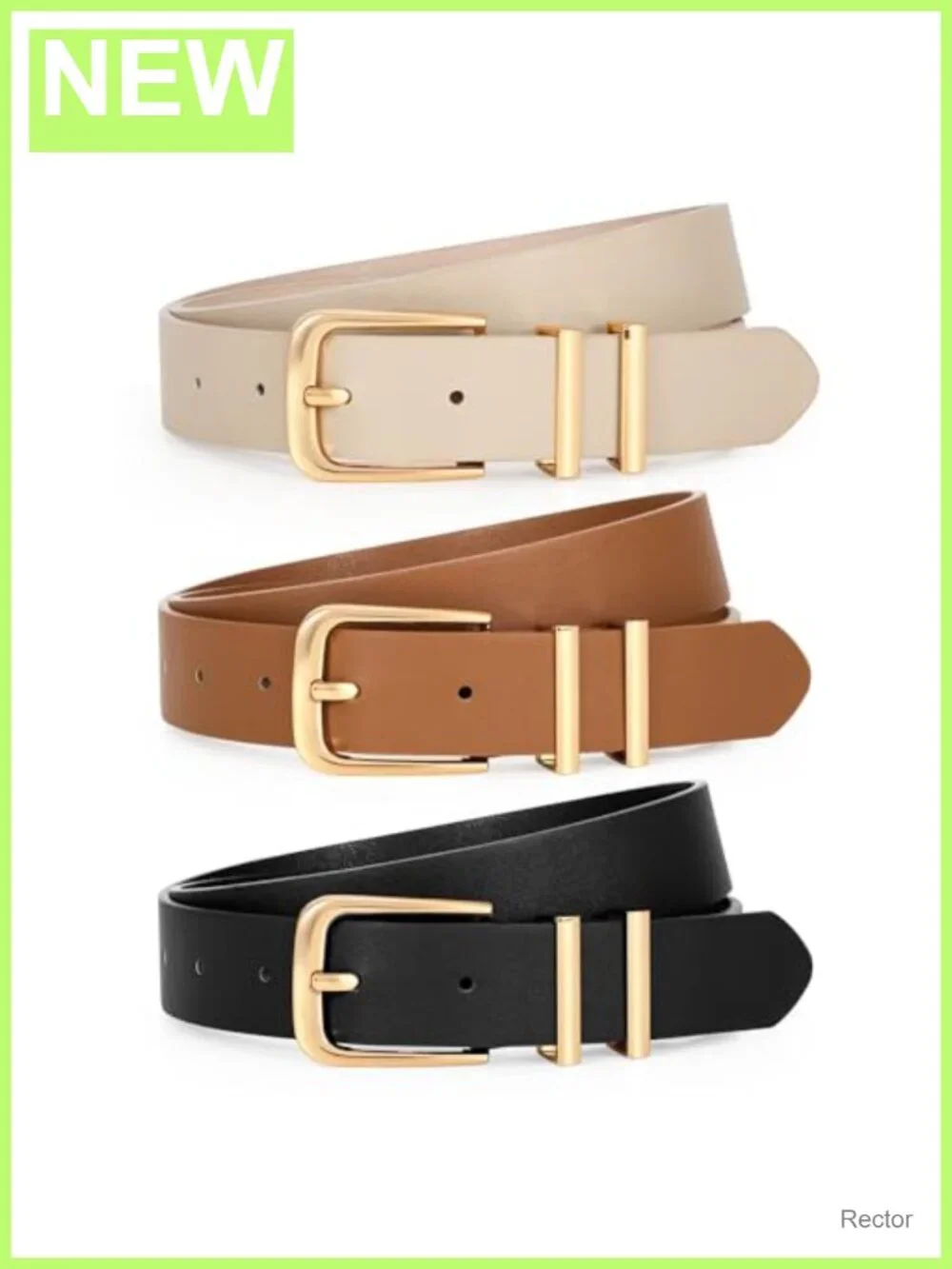 3 Pack Faux Leather Belts for Women Gold Buckle Dress Belt Set